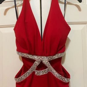 Size 9 prom dress with slit, swarovski crystal detail on waist